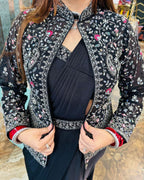 Embroidered Sequin Jacket with Ready-to-Wear Saree and Belt