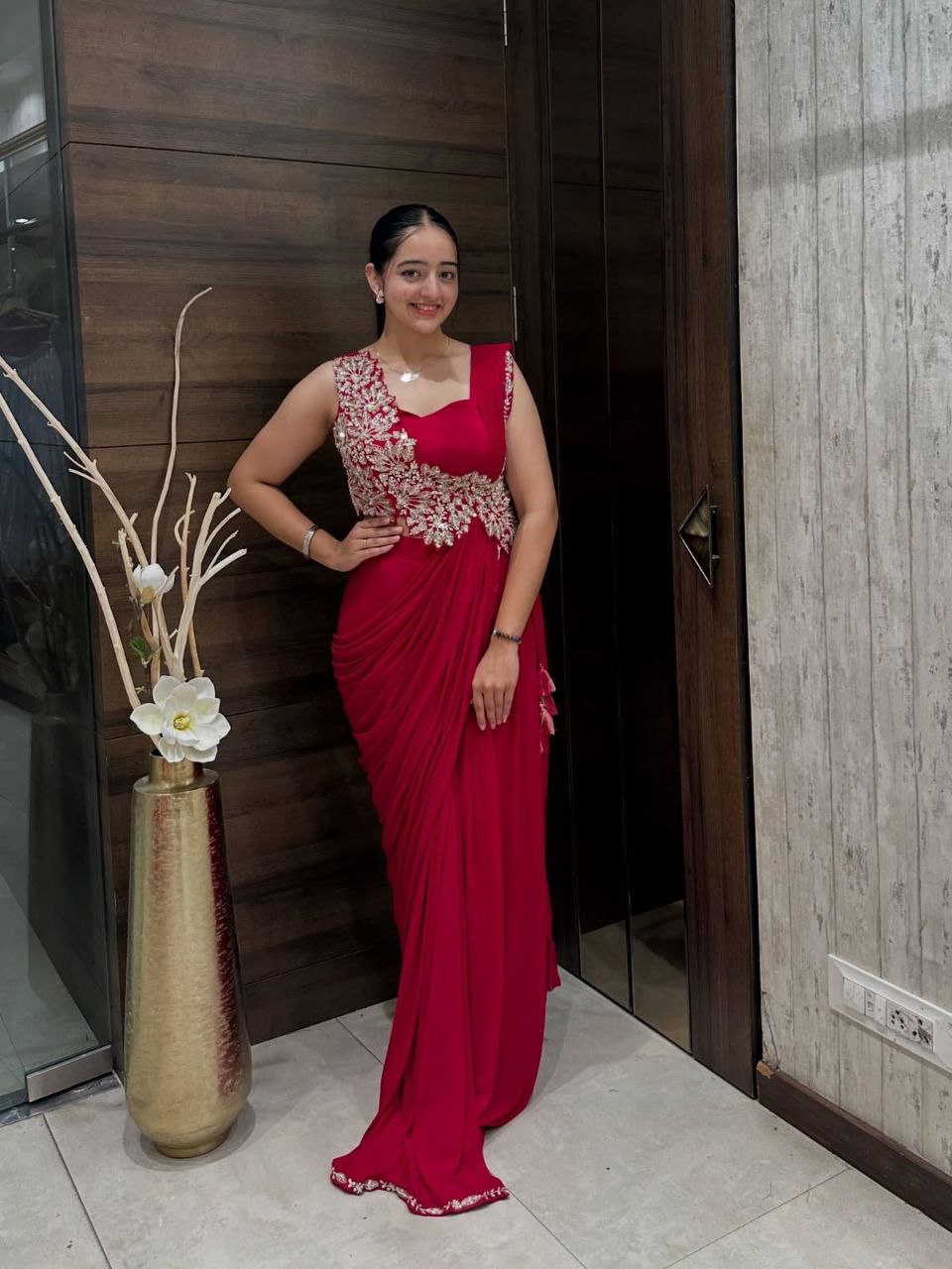Stylish Embroidered Sequin work Ready-to-Wear Saree