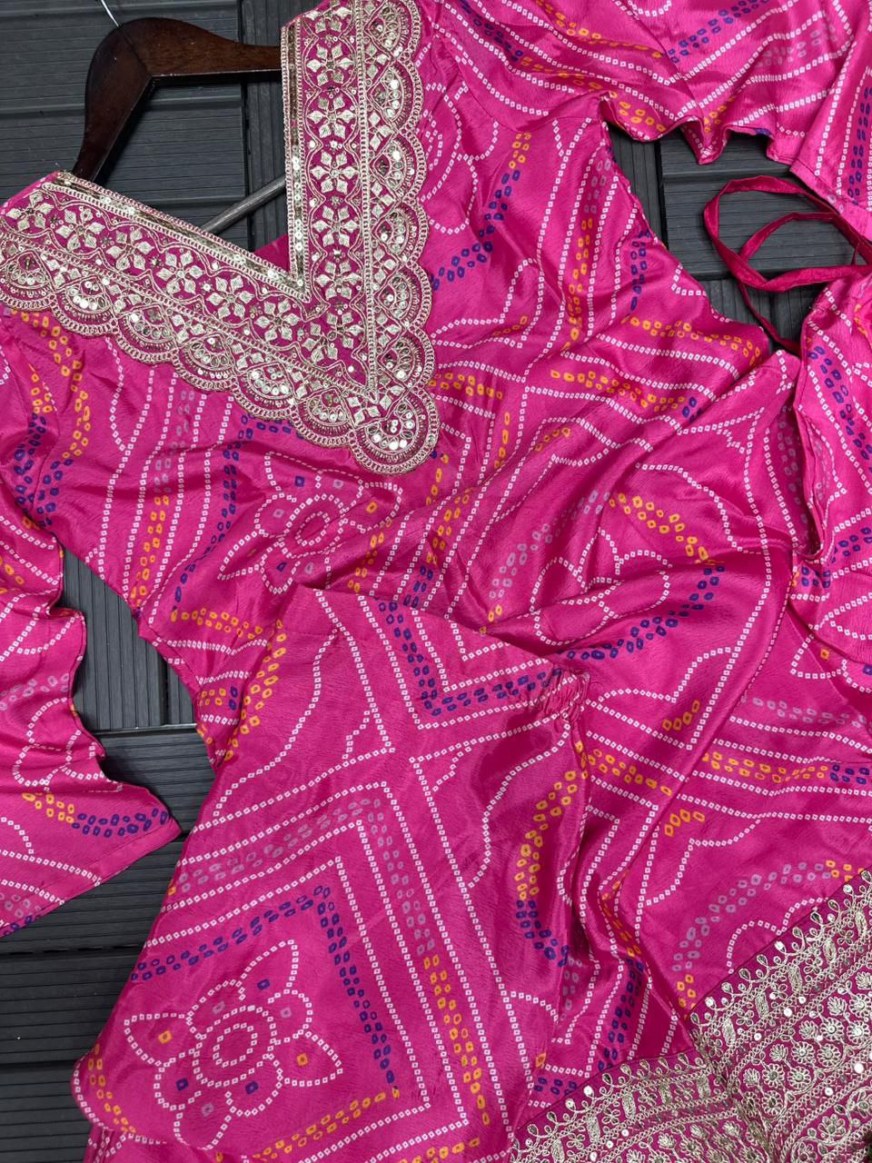 Pink Embroidered Heavy Chinnon Kurta Set