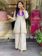 White Embroidered Kurta Set with Pant Set