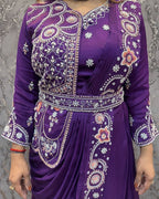Designer Royal Blue Saree-Style Gown with Attached Embroidered Jacket