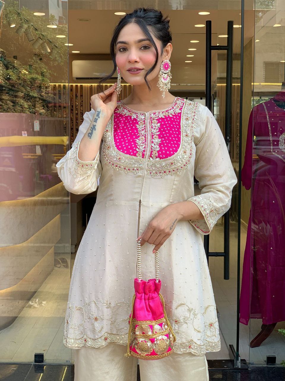 White Embroidered Kurta Set with Pant Set