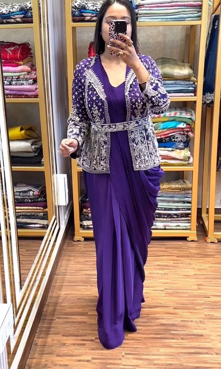 Ready-to-Wear Saree with Embroidered Sequin Jacket and Belt