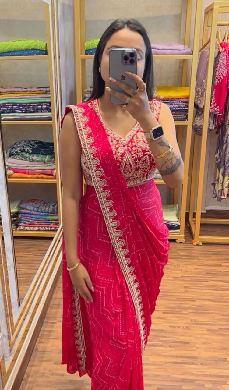 Embroidered Sequin Jacket with Ready-to-Wear Saree and Belt
