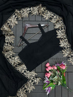 3-Piece Wine Color Sharara Suit with Heavy Embroidered Shrug and Crop Top