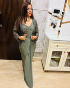 Elegant Ready-to-Wear Saree with Embroidered Sequin Jacket and Belt