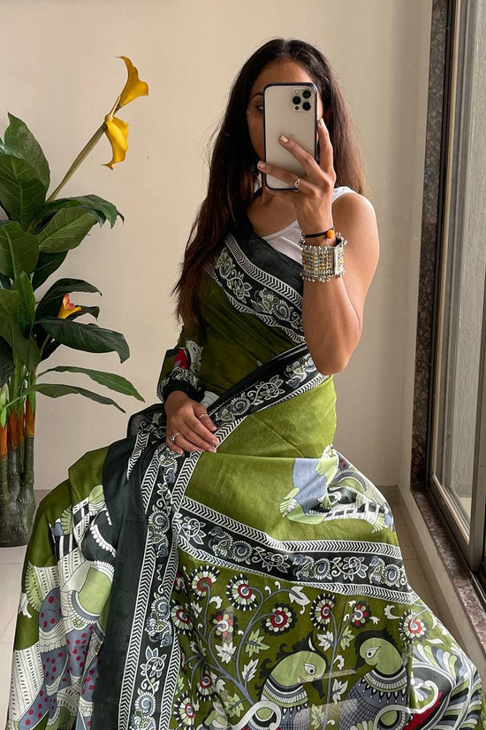 Trendy Mulmul Cotton Kalamkari Hand Block Print Saree