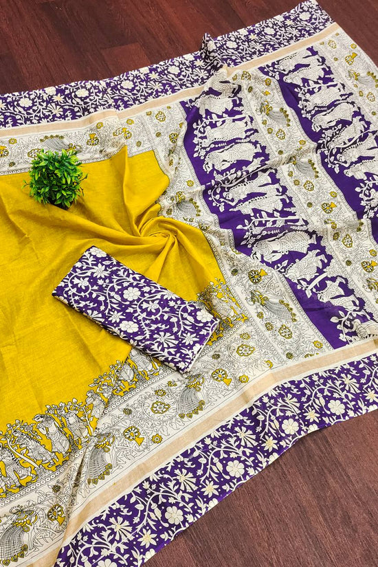 Kalamkari Hand Block Print Mulmul Cotton Saree