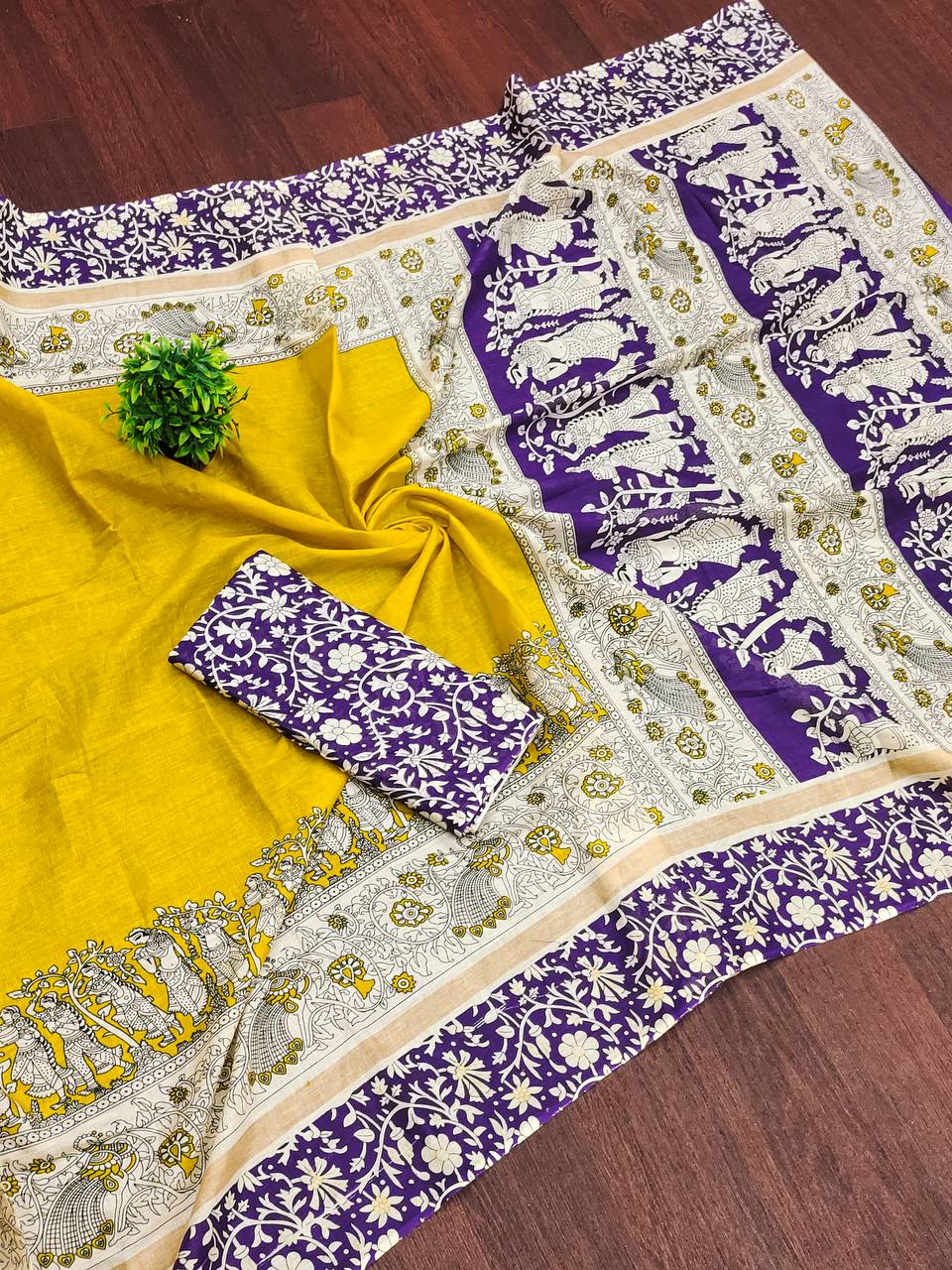 Kalamkari Hand Block Print Mulmul Cotton Saree