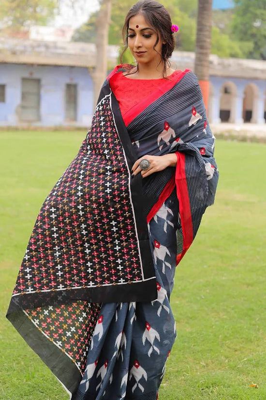 Mulmul Cotton Ikkat Print Saree