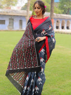 Mulmul Cotton Ikkat Print Saree
