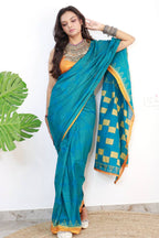Mulmul Cotton Bandhni Hand Block Print Saree