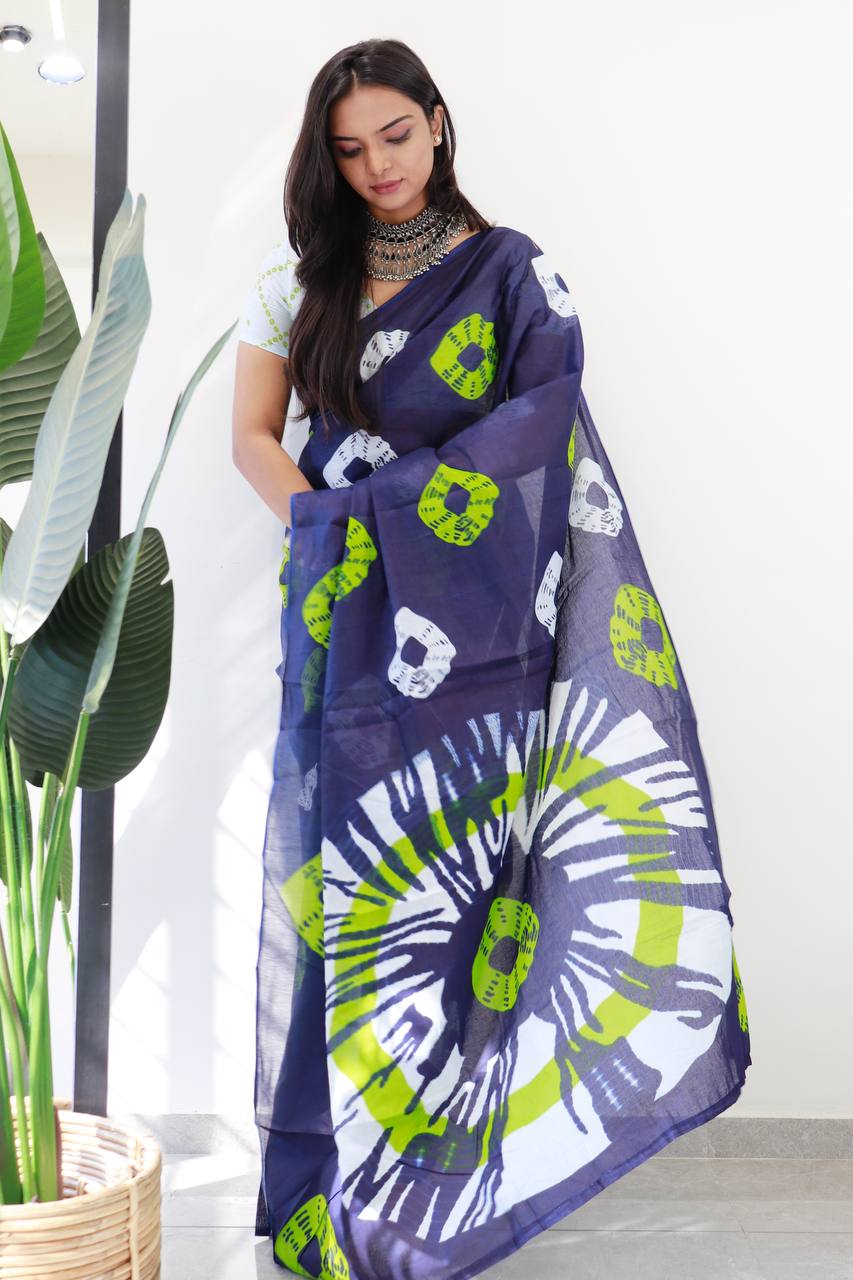 Mulmul Cotton Tie-dye Printed Saree