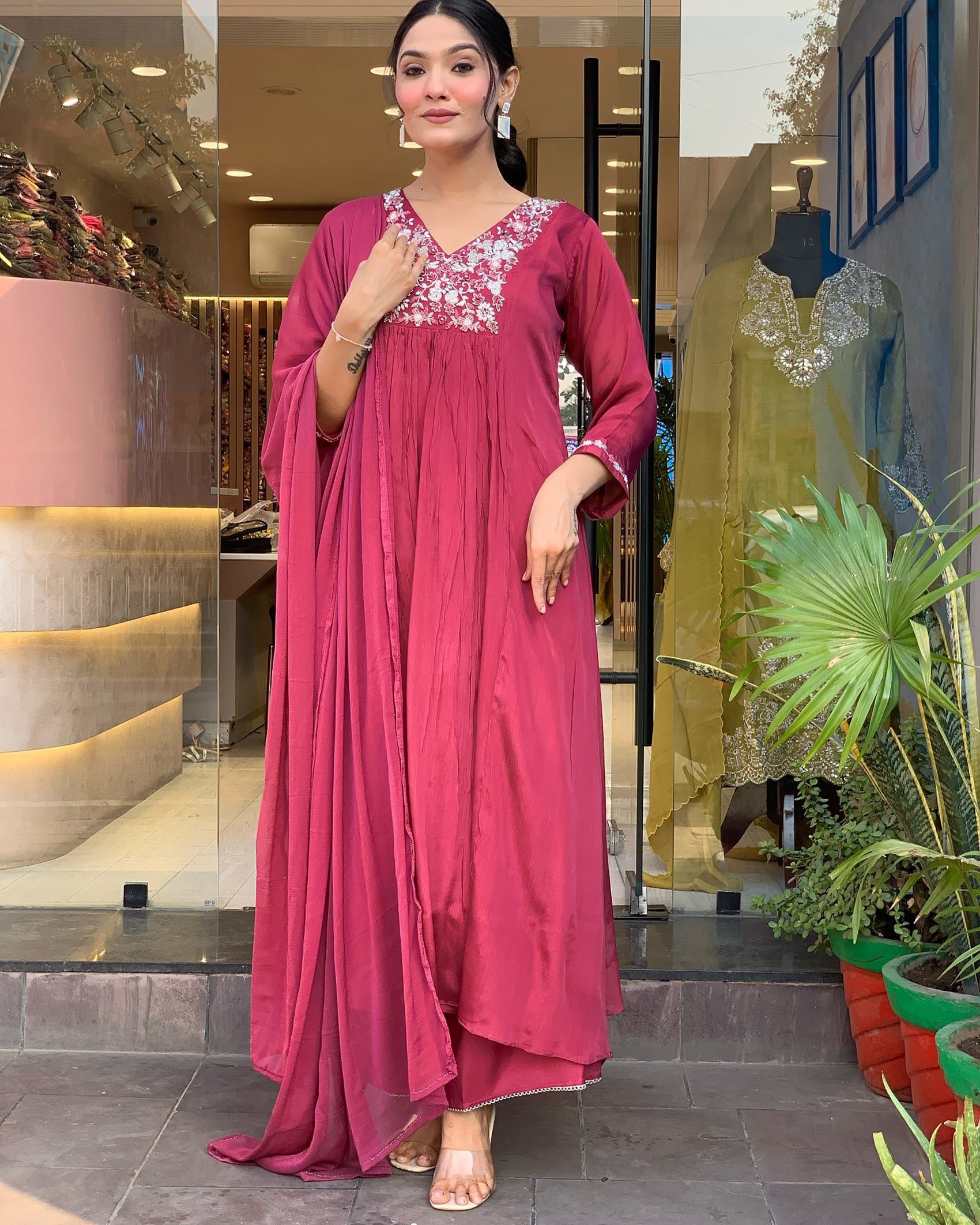 Chinnon Embroidered Kurta with Pant and Dupatta Set