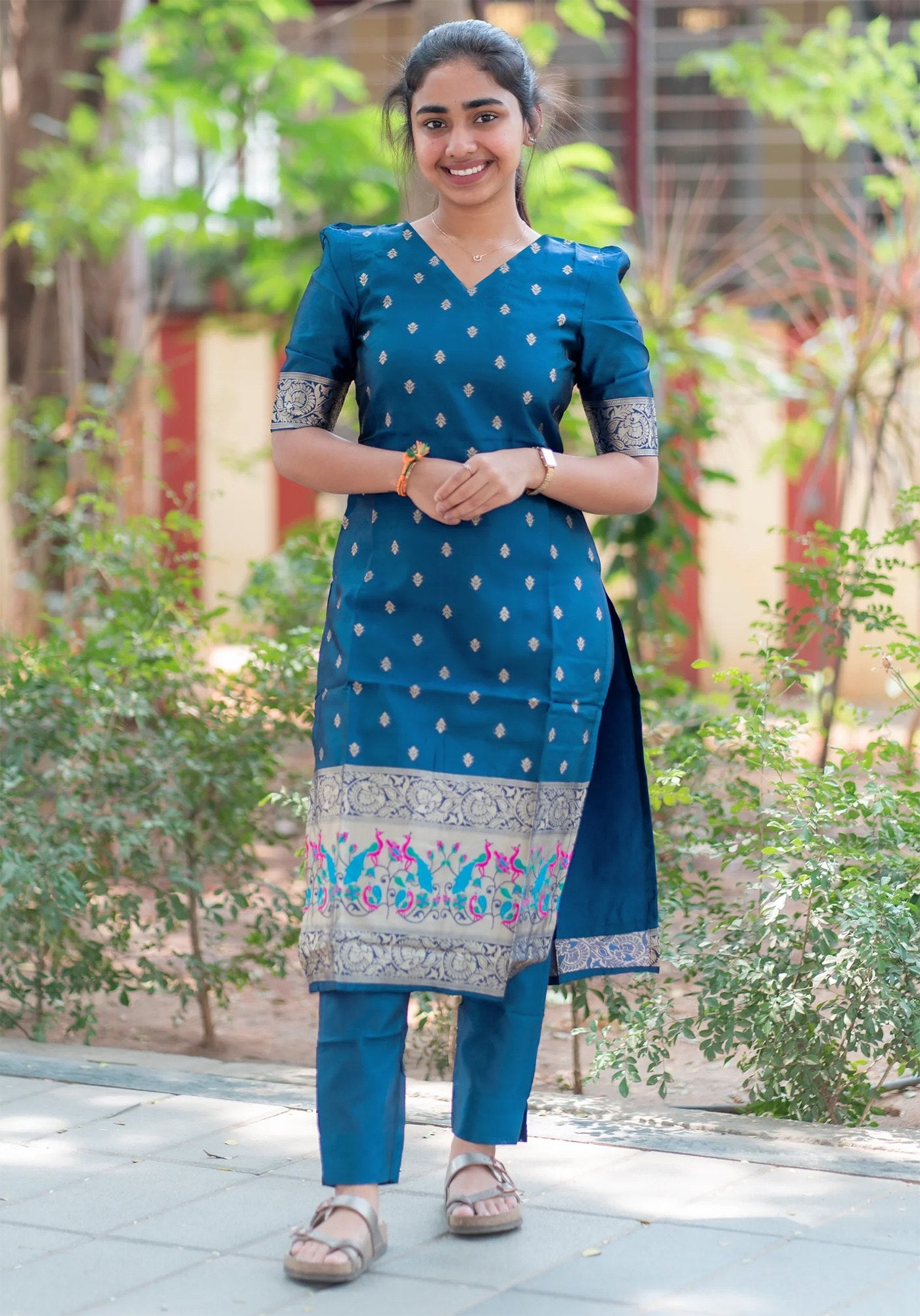 Traditional Jacquard Kurta with Pant and Dupatta Set