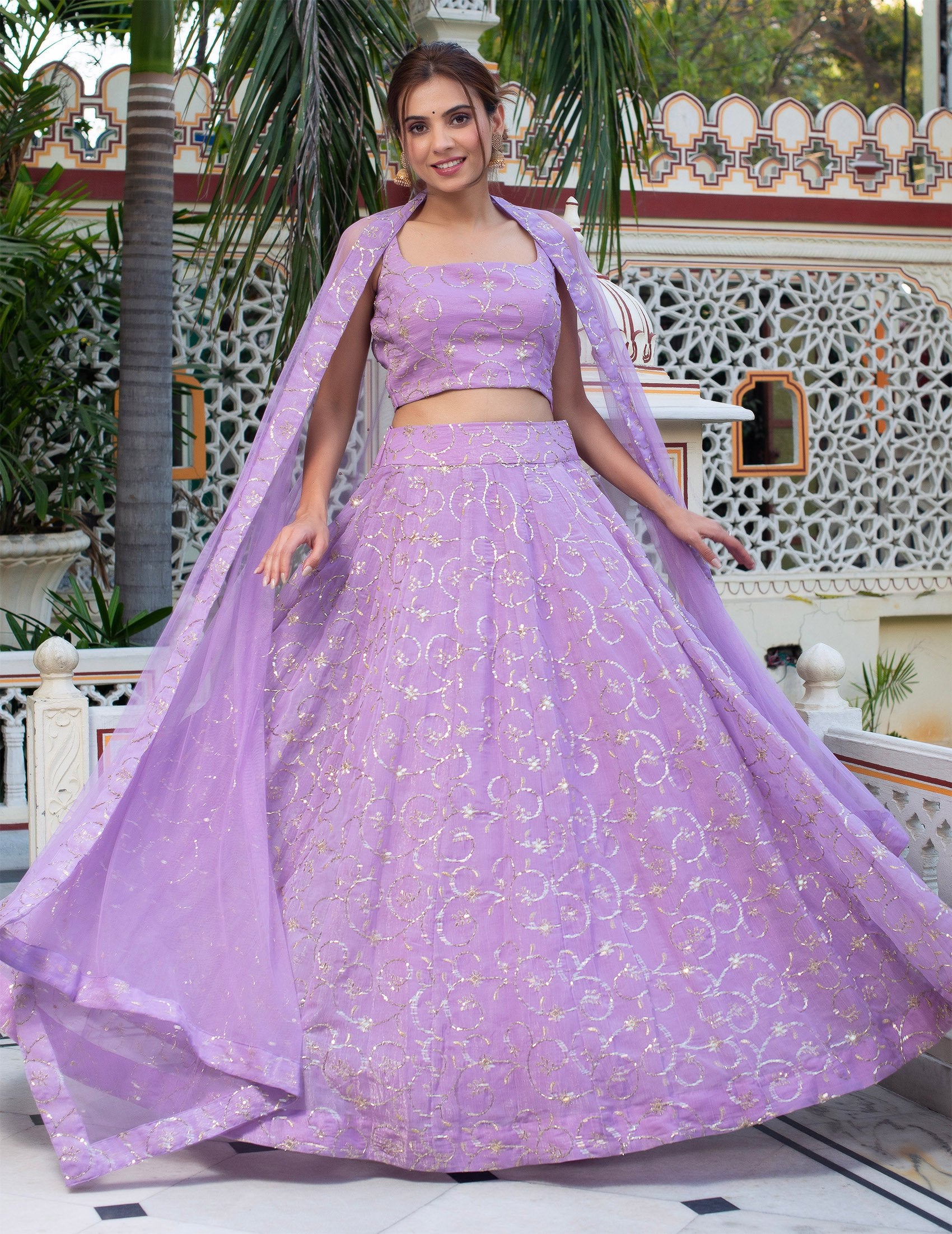 Woman's Georgette Embroidered Sequins Lace Lehenga with Dupatta Set
