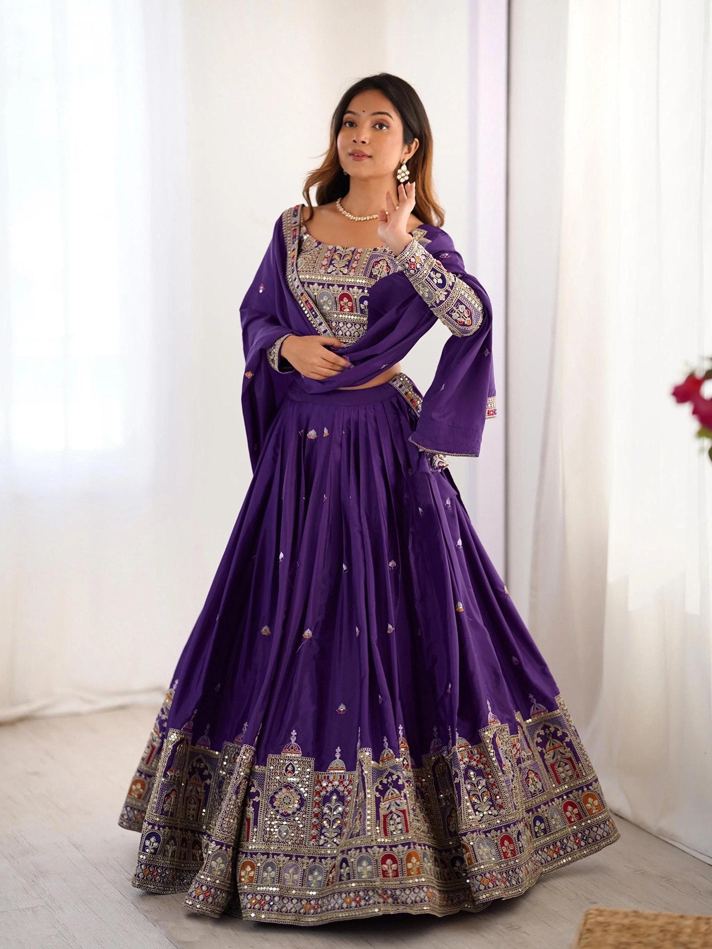 Chinnon Embroidered Sequins Lace Lehenga with Dupatta Set