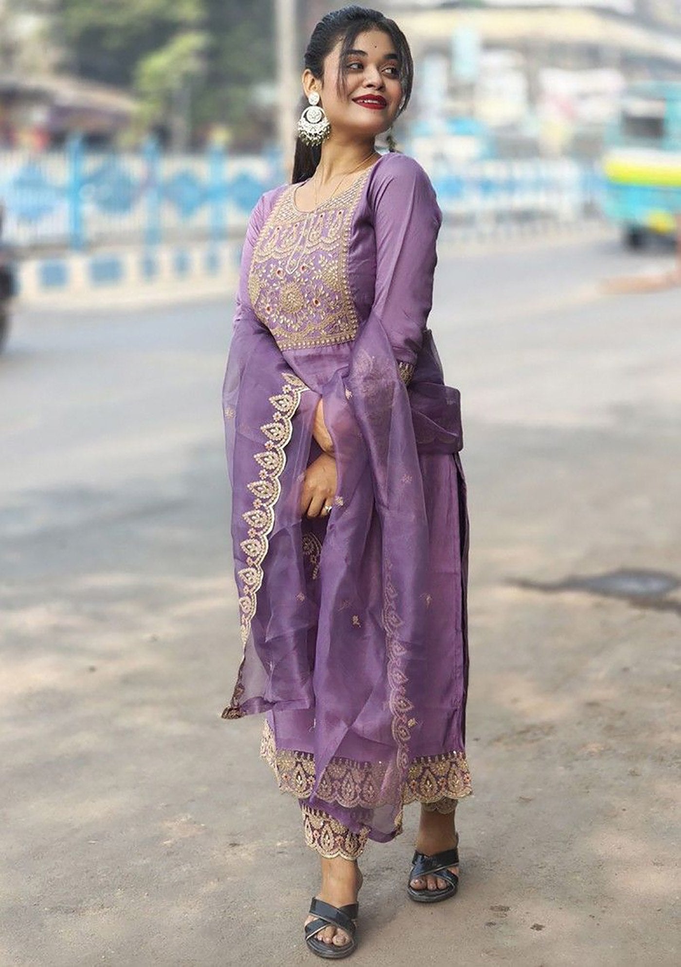 Women's Embroidered Cotton Silk Kurta Set with Dupatta