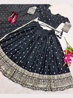 Women's Embroidered Sequins Lace Chinnon Lehenga with Dupatta Set