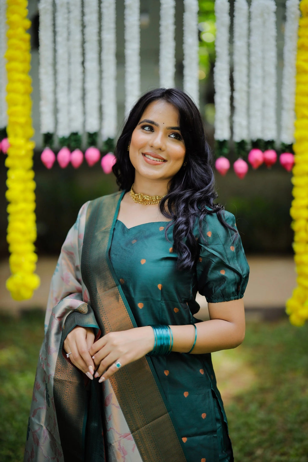 Jacquard Weaving Kurta with Pant and Dupatta Set