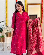 Trendy Jacquard Kurta with Pant and Dupatta Set