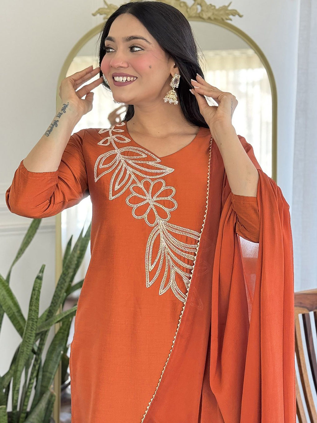 Embroidered Cotton Silk Kurta Set with Dupatta