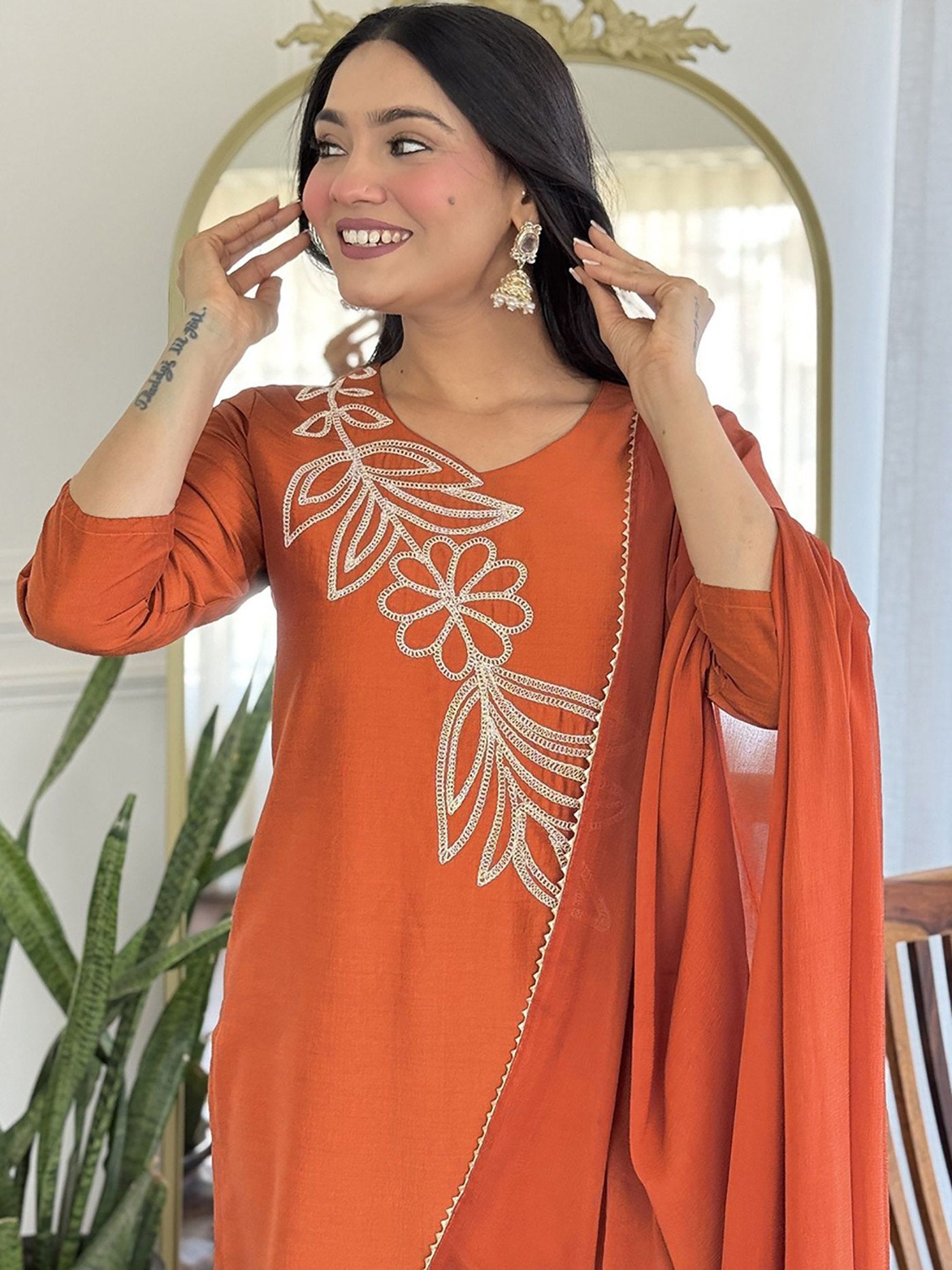 Embroidered Cotton Silk Kurta Set with Dupatta
