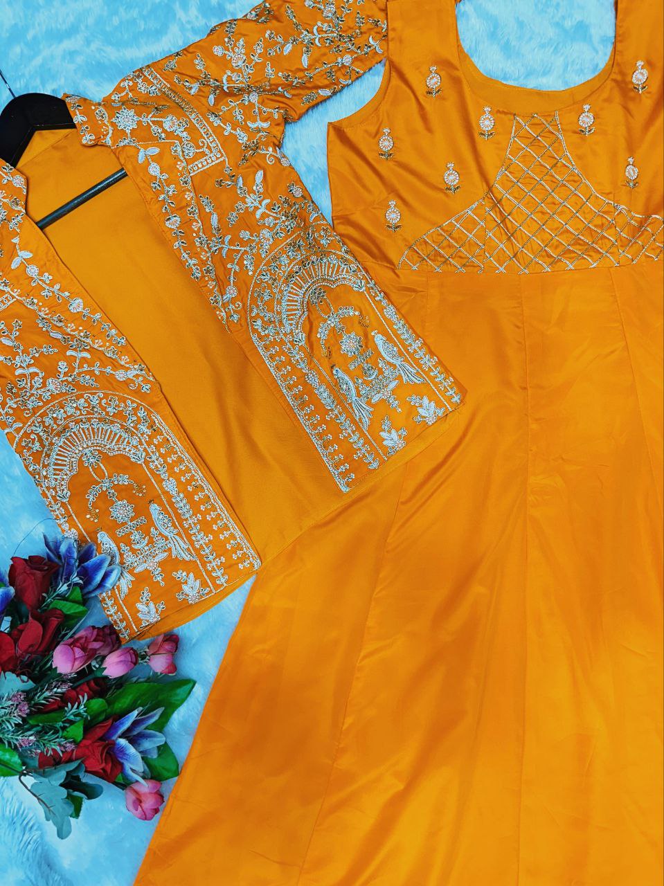 Royal Embroidered Gown & Jacket Set | Ready to Wear Festive Gown