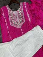 Festive Rani Pink Kurta Set with Peacock Embroidery & Gota Work