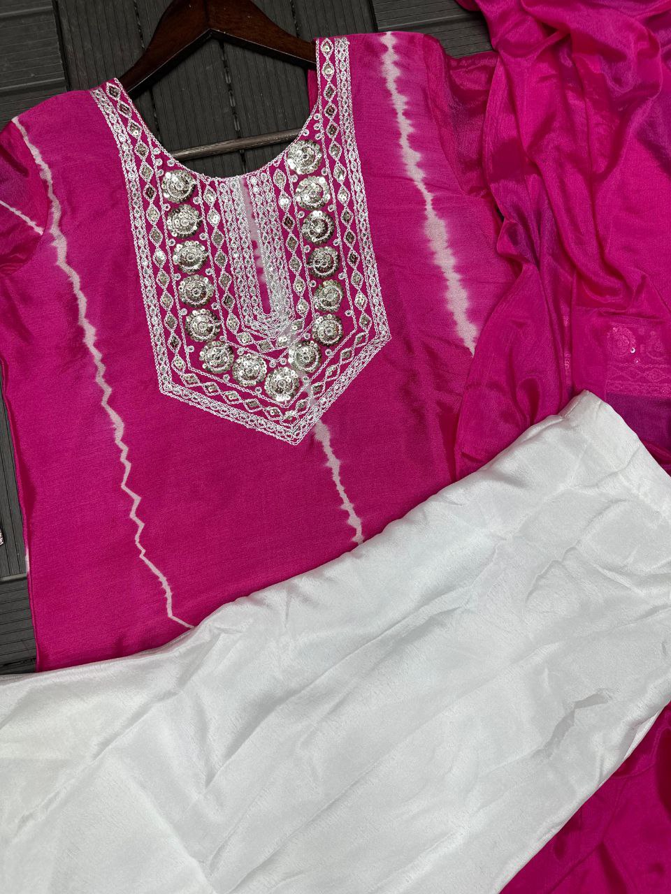 Festive Rani Pink Kurta Set with Peacock Embroidery & Gota Work