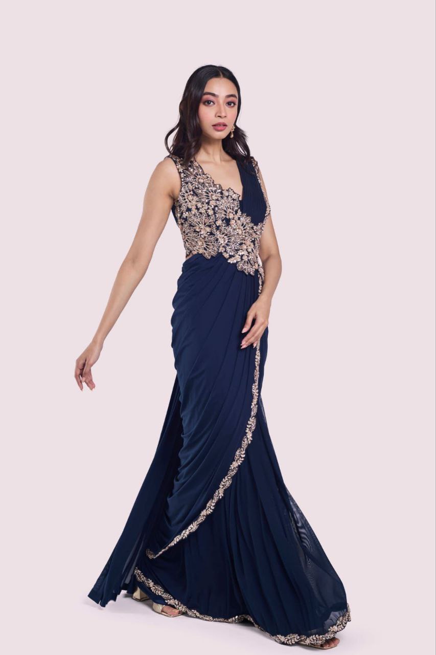 Stylish Embroidered Sequin work Ready-to-Wear Saree