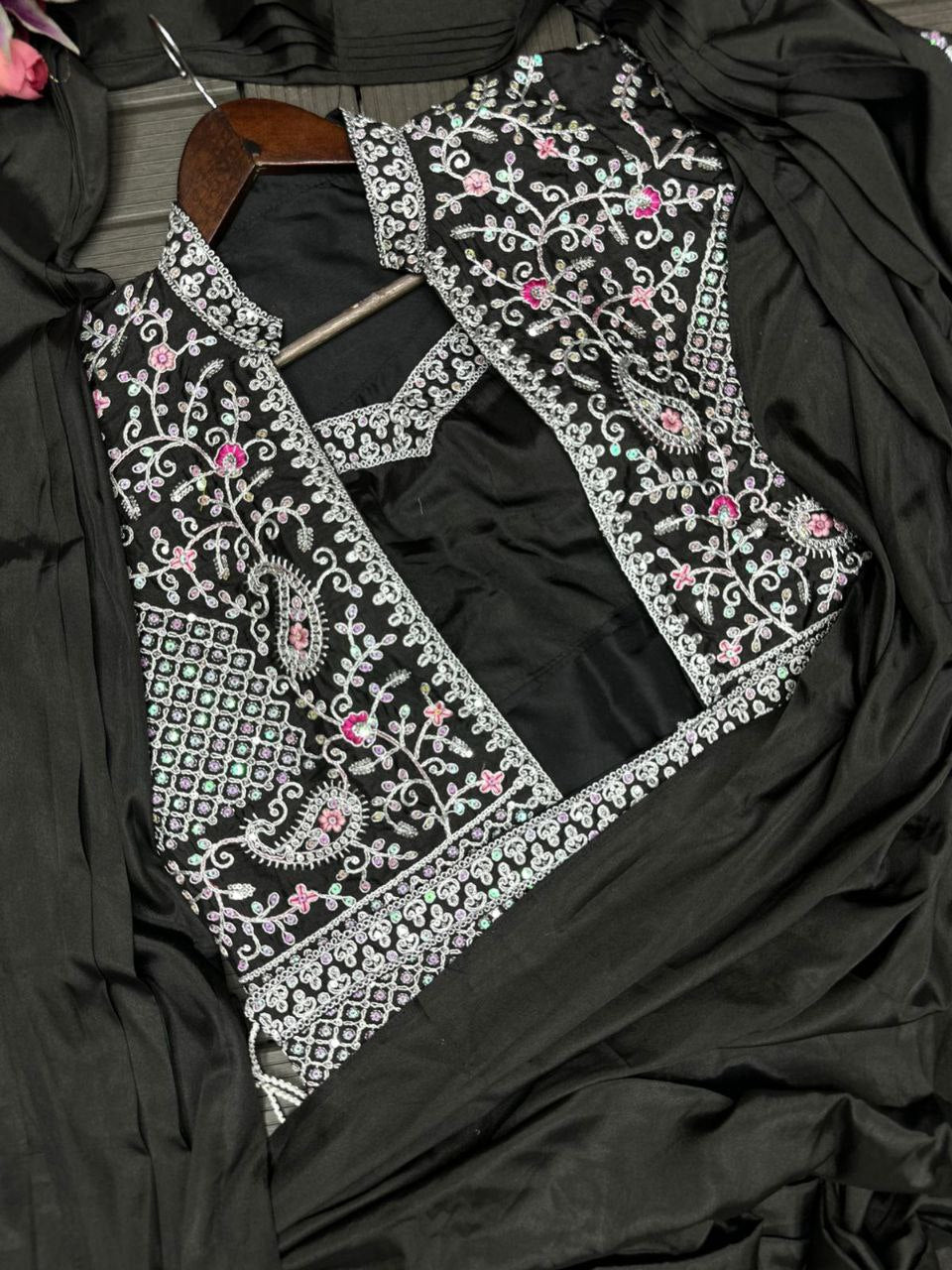 Embroidered Sequin Jacket with Ready-to-Wear Saree and Belt