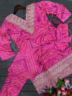 Pink Embroidered Heavy Chinnon Kurta Set
