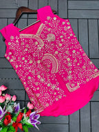 3-Piece Wine Color Sharara Suit with Heavy Embroidered Shrug and Crop Top