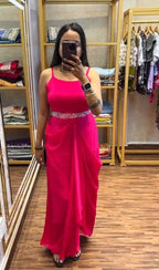 Indo-Western Draped Skirt & Crop Top with Embroidered Blazer Jacket