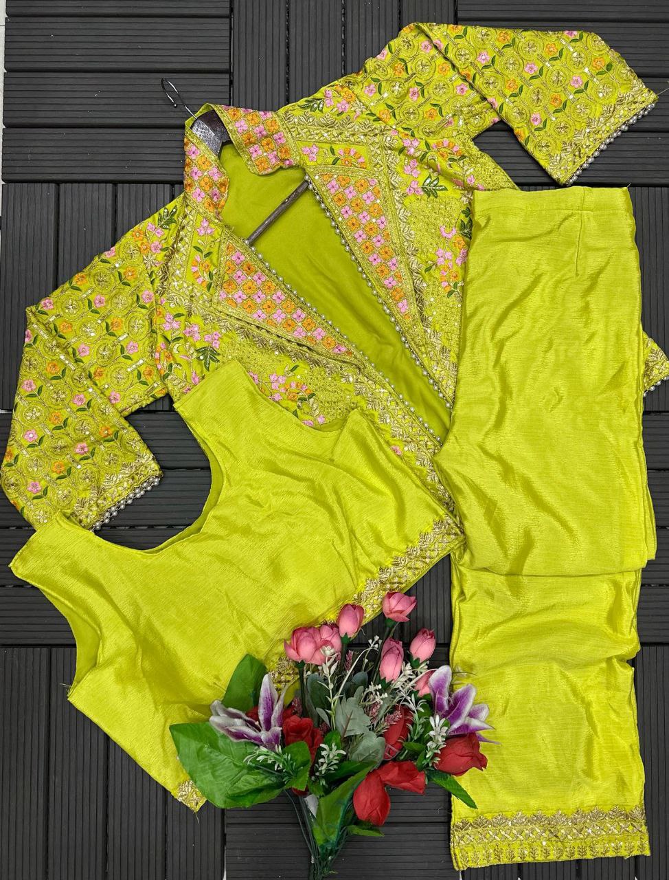 Designer Mehndi Green 3-Piece Palazzo Set with Heavy Embroidered Jacket