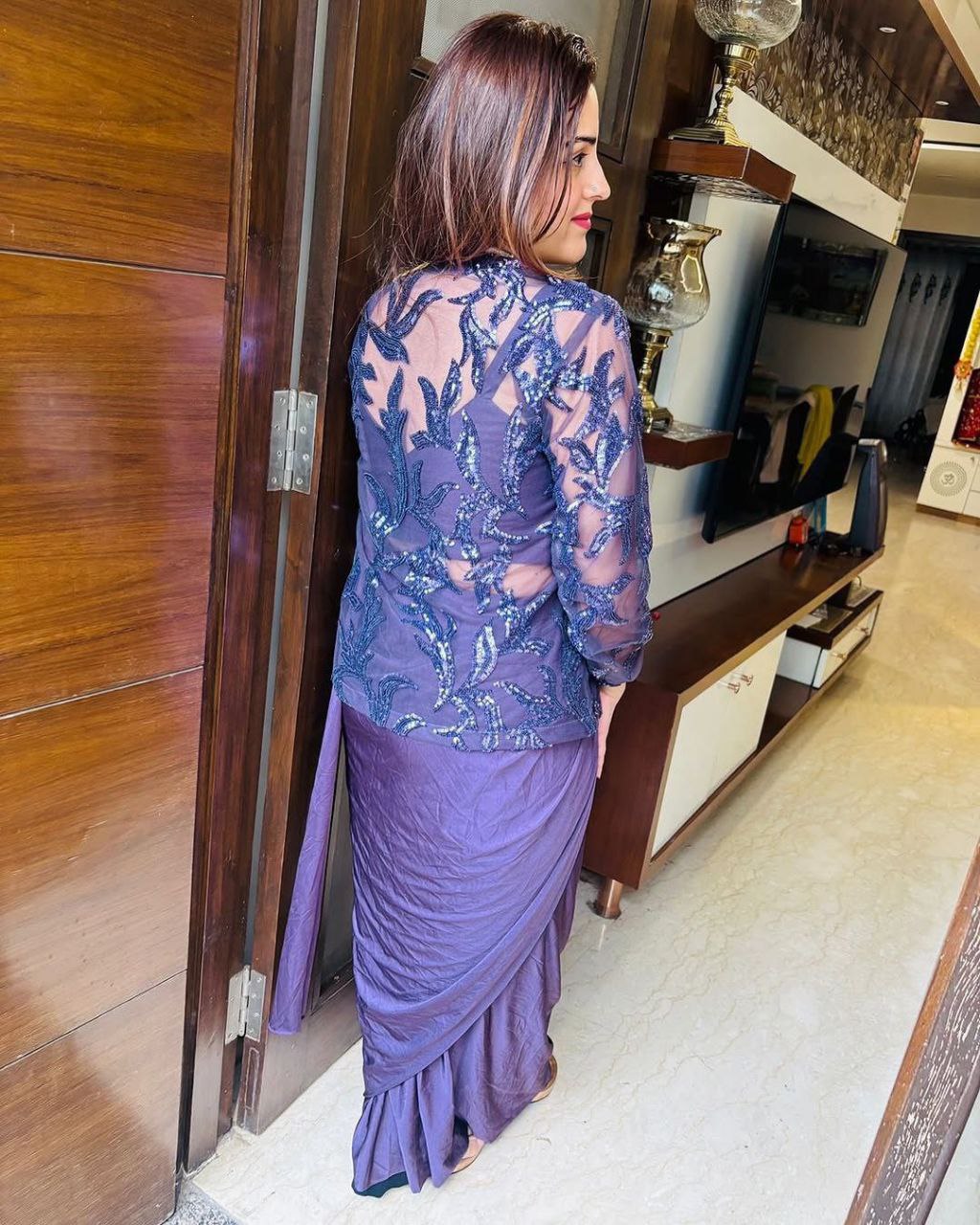 Elegant Ready-to-Wear Saree with Embroidered Sequin Jacket and Belt