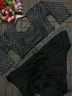 Embroidered Sequin Jacket with Ready-to-Wear Saree and Belt