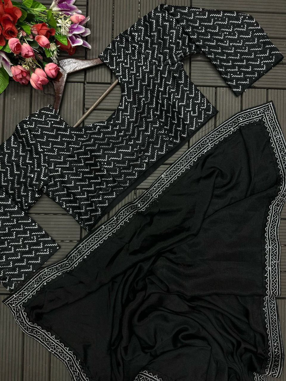 Embroidered Sequin Jacket with Ready-to-Wear Saree and Belt