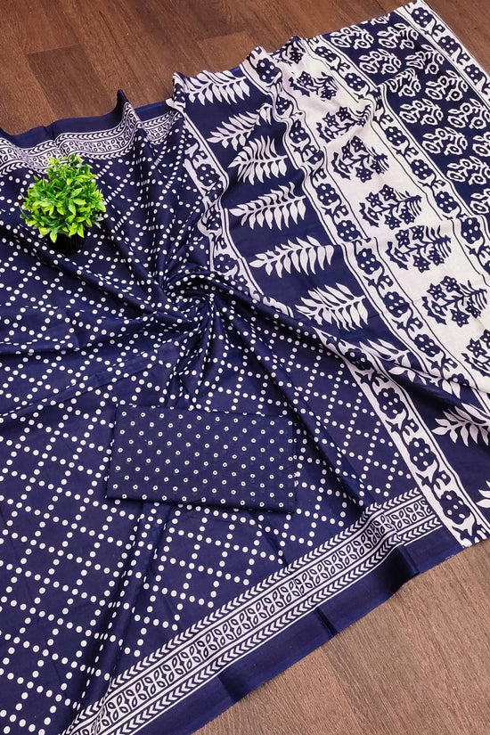Mulmul Cotton Bandhani Saree with Ajrakh Block Print