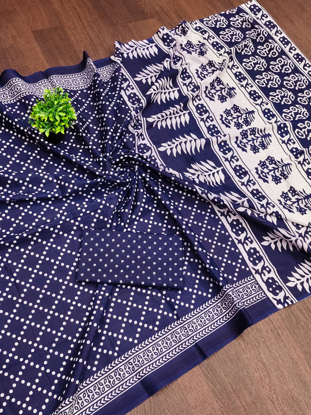 Mulmul Cotton Bandhani Saree with Ajrakh Block Print