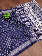 Mulmul Cotton Bandhani Saree with Ajrakh Block Print