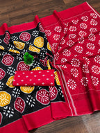 Trendy Mulmul Cotton Ikkat Hand Block Print Saree