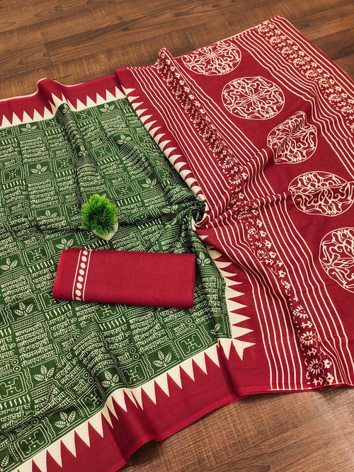 Abstract Print Mulmul Cotton Classic Saree
