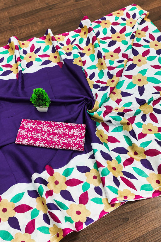 Classic Floral Block Print Mulmul Cotton Saree