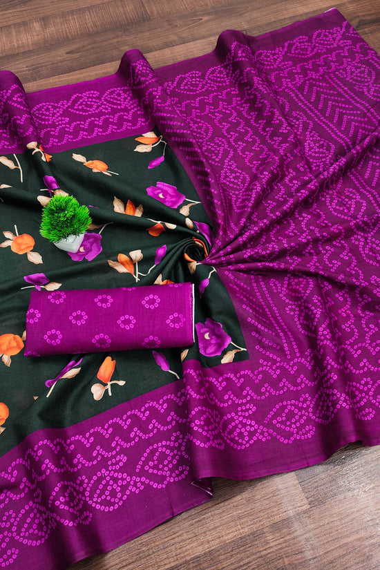 Mulmul Cotton Bandhani Saree with Flower Block Print