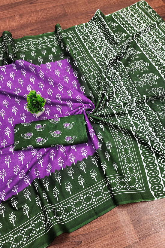 Ikkat Hand Block Print Mulmul Cotton Saree
