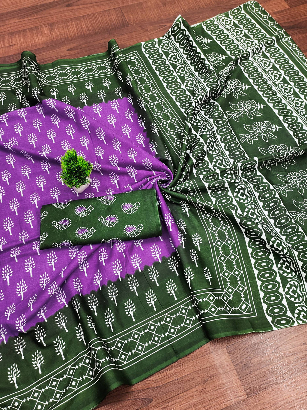 Ikkat Hand Block Print Mulmul Cotton Saree