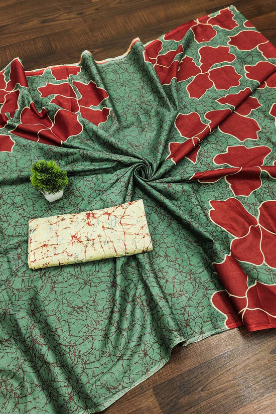 Floral Batik Hand Block Print Classic Mulmul Cotton Saree