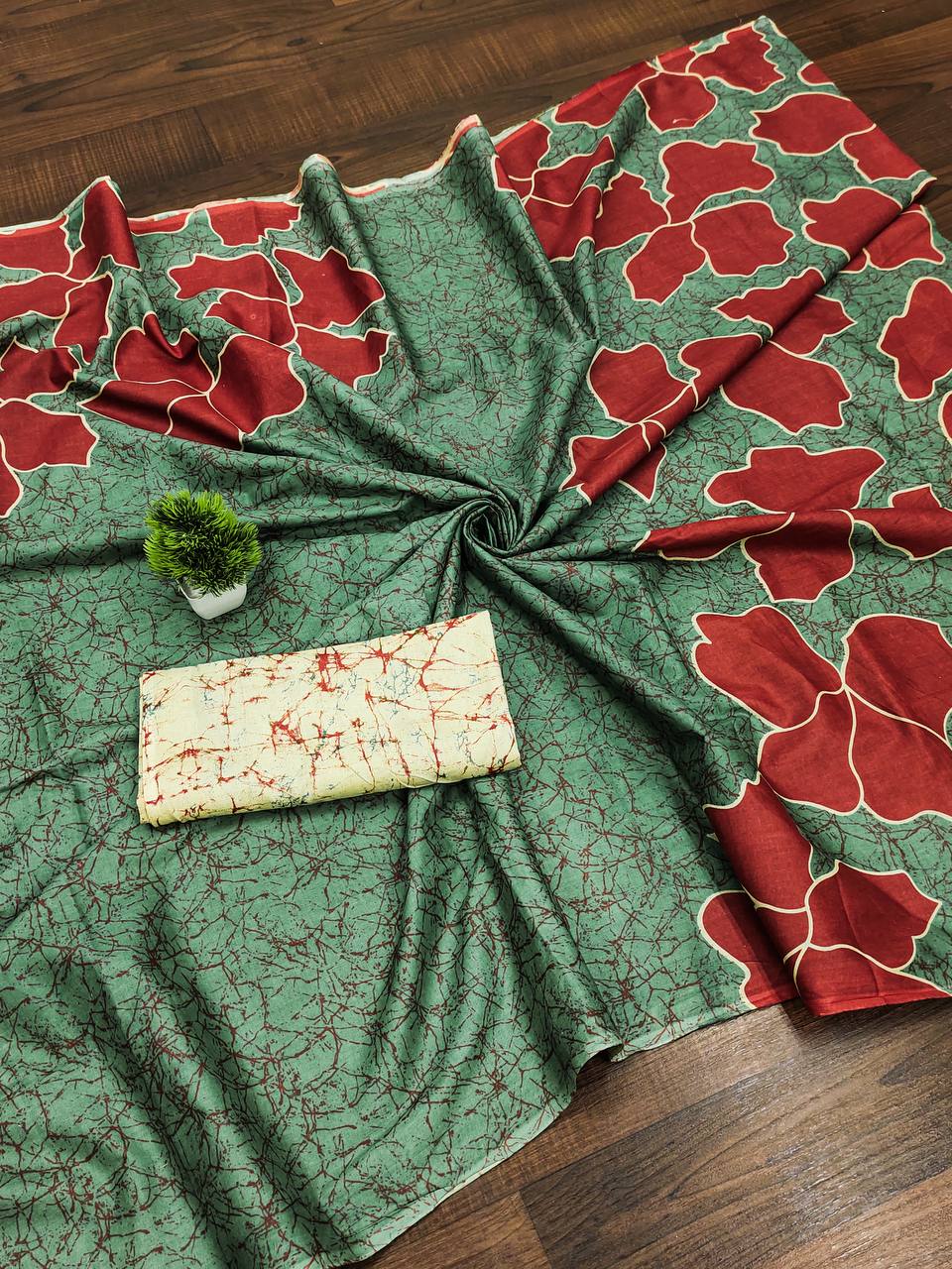 Floral Batik Hand Block Print Classic Mulmul Cotton Saree